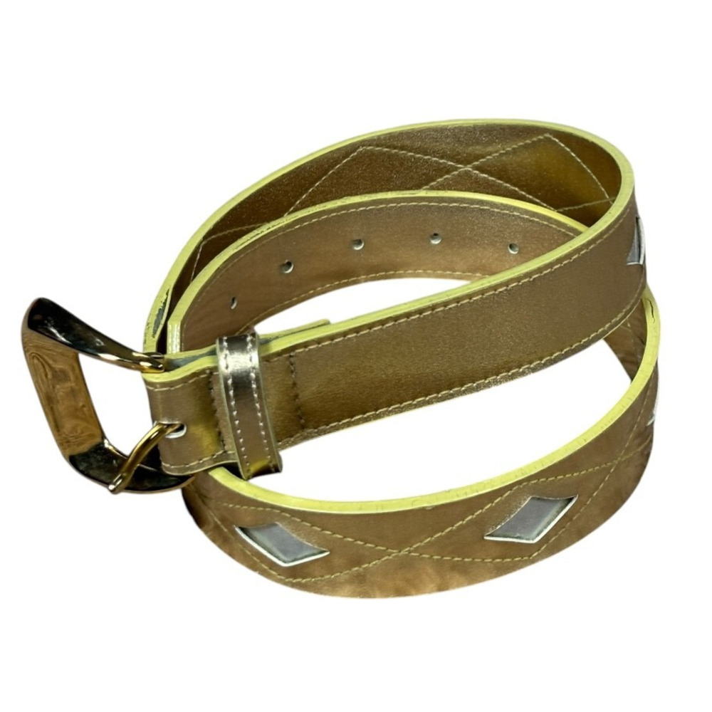 Vintage Liz Claiborne Statement Belt Gold Size Medium Faux Leather Retro Diamond
